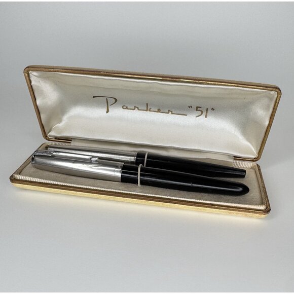 Parker 51 Fountain Pen Set Vintage Box Bejeweled Black - Picture 1 of 7